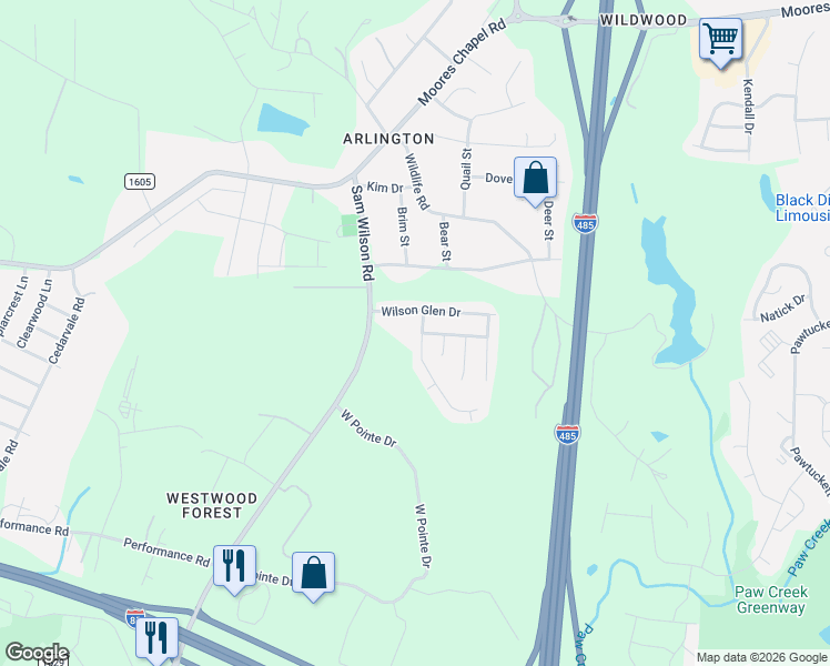 map of restaurants, bars, coffee shops, grocery stores, and more near in Charlotte