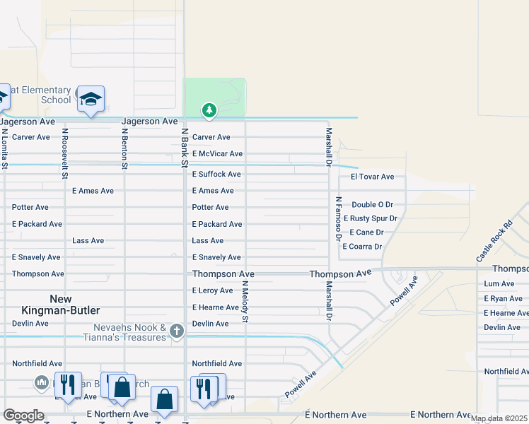 map of restaurants, bars, coffee shops, grocery stores, and more near 3171 East Packard Avenue in Kingman