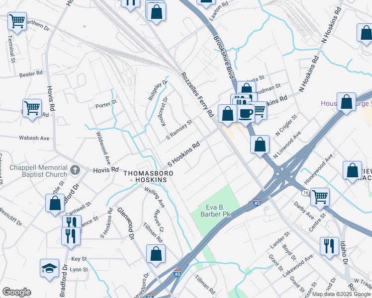 map of restaurants, bars, coffee shops, grocery stores, and more near 300 South Hoskins Road in Charlotte