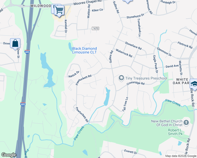 map of restaurants, bars, coffee shops, grocery stores, and more near 4709 Opus Lane in Charlotte