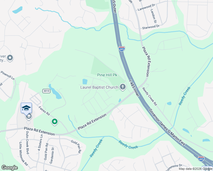 map of restaurants, bars, coffee shops, grocery stores, and more near 11615 Plaza Road Extension in Charlotte