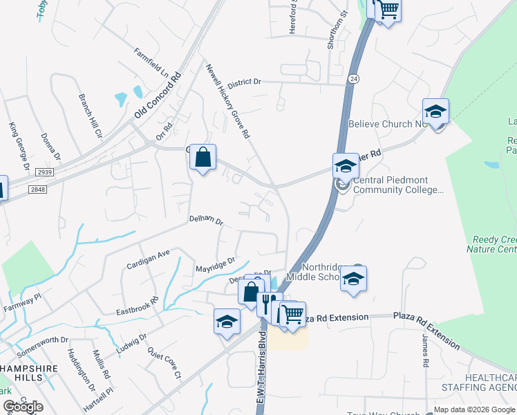 map of restaurants, bars, coffee shops, grocery stores, and more near in Charlotte