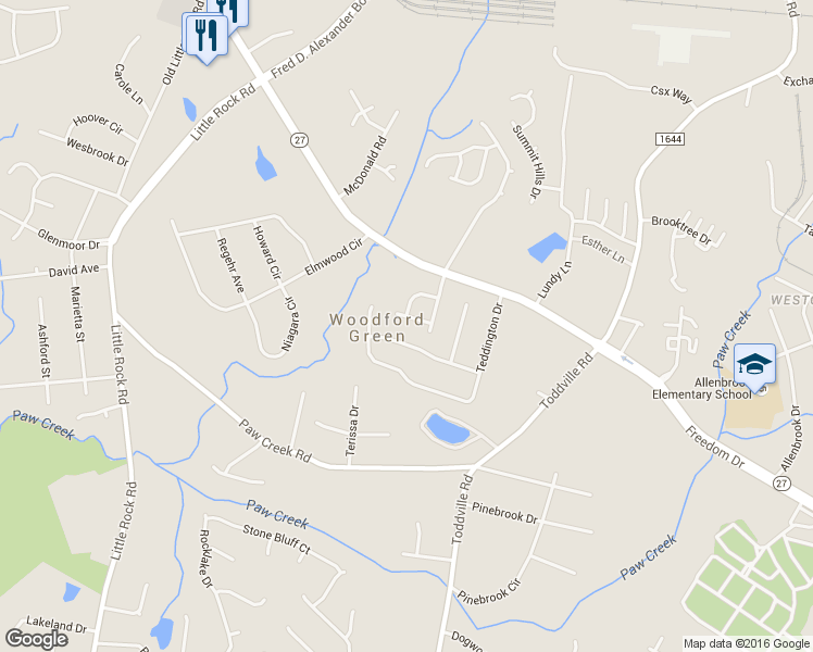 map of restaurants, bars, coffee shops, grocery stores, and more near 5821 Beaconsfield Road in Charlotte