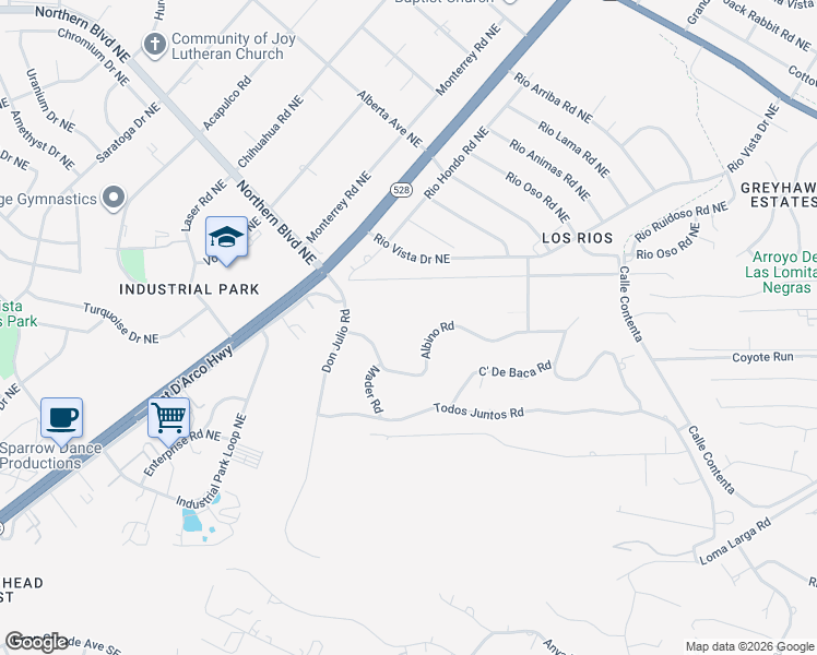 map of restaurants, bars, coffee shops, grocery stores, and more near 514 Albino Road in Corrales