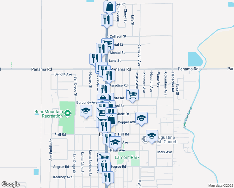 map of restaurants, bars, coffee shops, grocery stores, and more near in Lamont