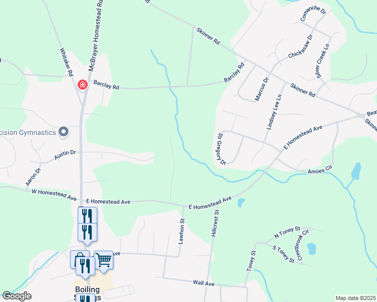 map of restaurants, bars, coffee shops, grocery stores, and more near 112 Ken Daves Road in Shelby