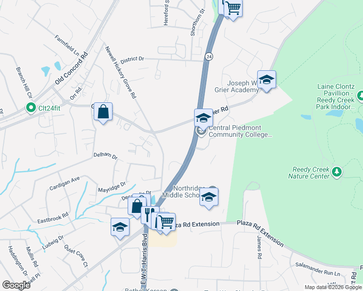 map of restaurants, bars, coffee shops, grocery stores, and more near in Charlotte