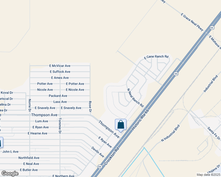 map of restaurants, bars, coffee shops, grocery stores, and more near Old West Loop in Kingman