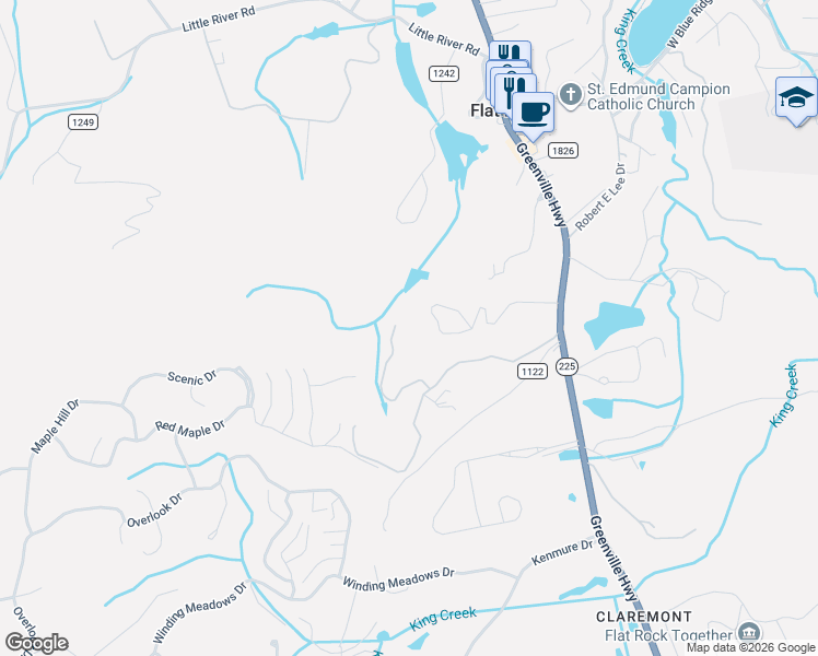map of restaurants, bars, coffee shops, grocery stores, and more near 295 Roberts Lane North in Flat Rock