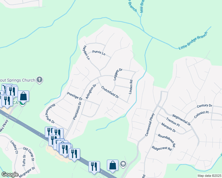 map of restaurants, bars, coffee shops, grocery stores, and more near 21 Leggett Drive in Cameron