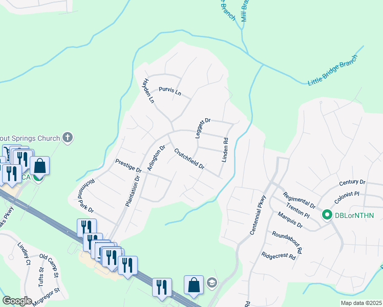 map of restaurants, bars, coffee shops, grocery stores, and more near 21 Leggett Drive in Cameron