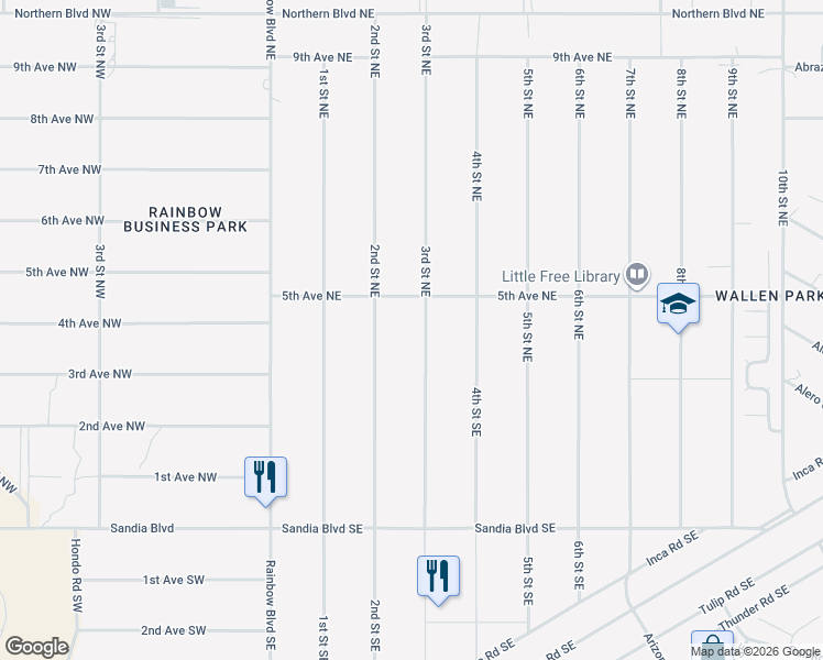 map of restaurants, bars, coffee shops, grocery stores, and more near 317 3rd Street Northeast in Rio Rancho