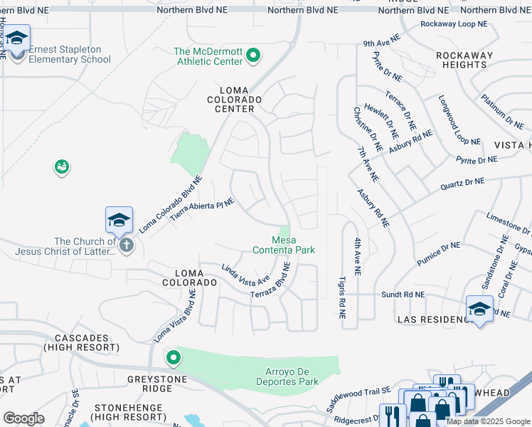 map of restaurants, bars, coffee shops, grocery stores, and more near 406 Palo Alto Drive Northeast in Rio Rancho