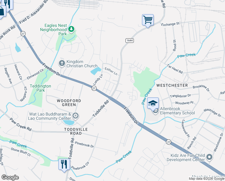 map of restaurants, bars, coffee shops, grocery stores, and more near 2051 Langer Street in Charlotte