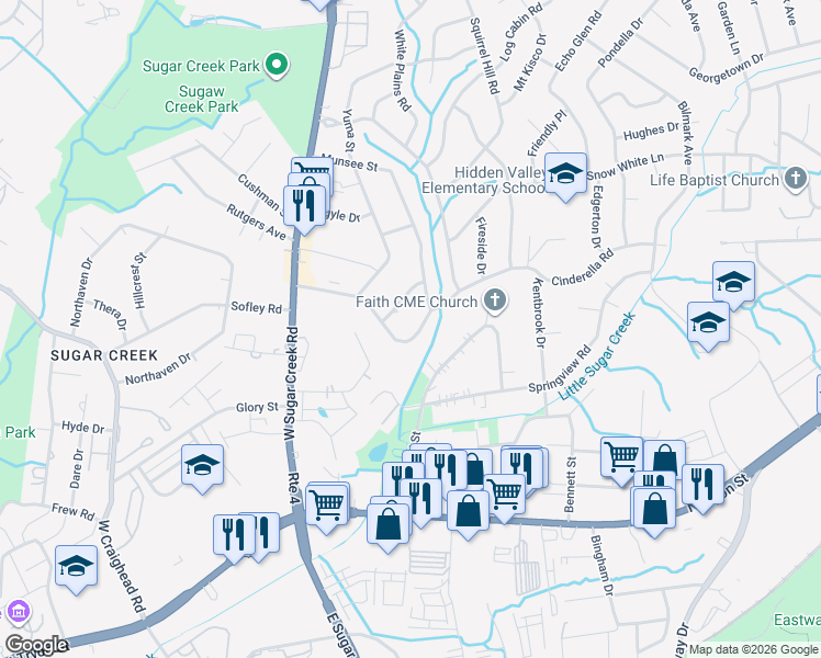 map of restaurants, bars, coffee shops, grocery stores, and more near 4611 Cinderella Road in Charlotte