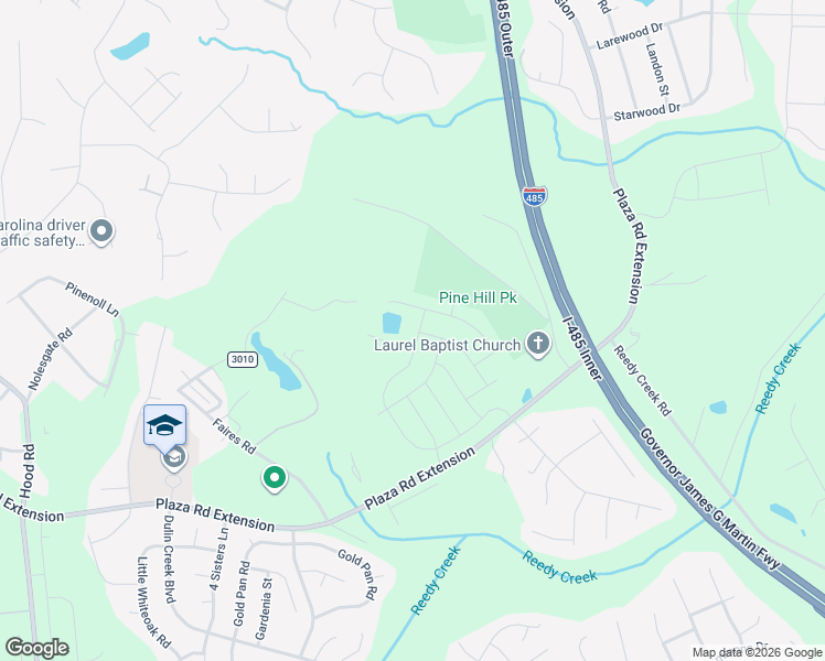map of restaurants, bars, coffee shops, grocery stores, and more near 9399 North Pine Hill Lane in Charlotte