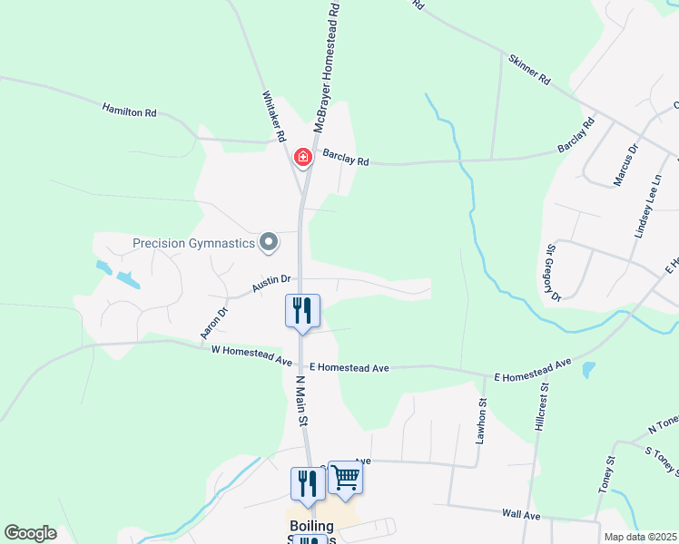 map of restaurants, bars, coffee shops, grocery stores, and more near 805 McBrayer Homestead Road in Shelby