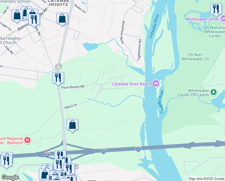 map of restaurants, bars, coffee shops, grocery stores, and more near 523 River Park Road in Belmont