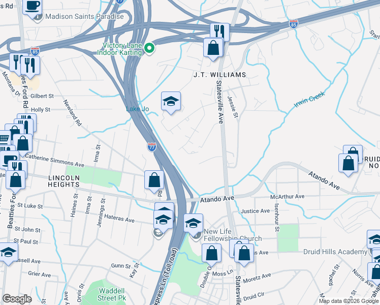 map of restaurants, bars, coffee shops, grocery stores, and more near in Charlotte