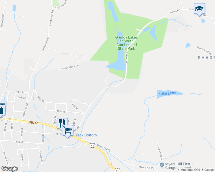 map of restaurants, bars, coffee shops, grocery stores, and more near 587 Lakes Road in Tracy City