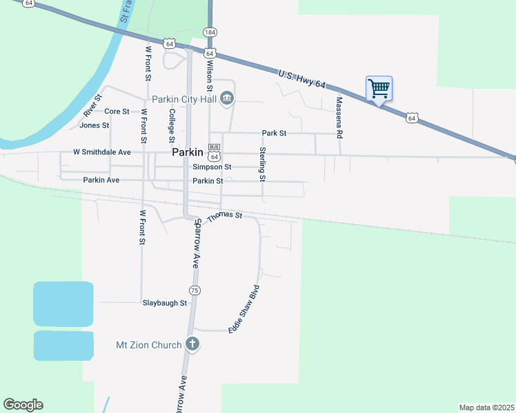 map of restaurants, bars, coffee shops, grocery stores, and more near 212 Cowilham Street in Parkin