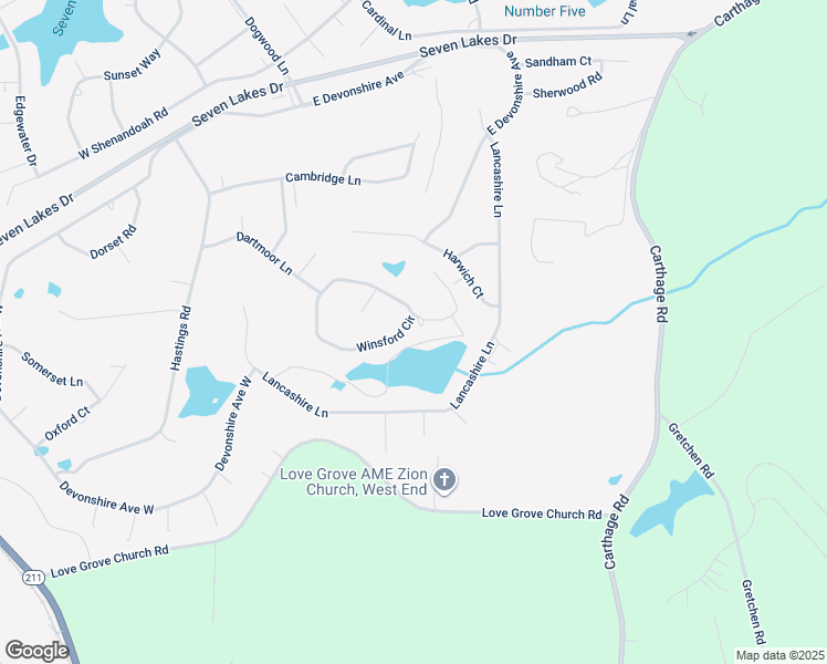 map of restaurants, bars, coffee shops, grocery stores, and more near 128 Winsford Circle in Seven Lakes