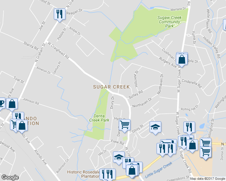 map of restaurants, bars, coffee shops, grocery stores, and more near 830 West Craighead Road in Charlotte