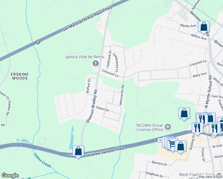 map of restaurants, bars, coffee shops, grocery stores, and more near 3108 Spring Valley Drive in Gastonia