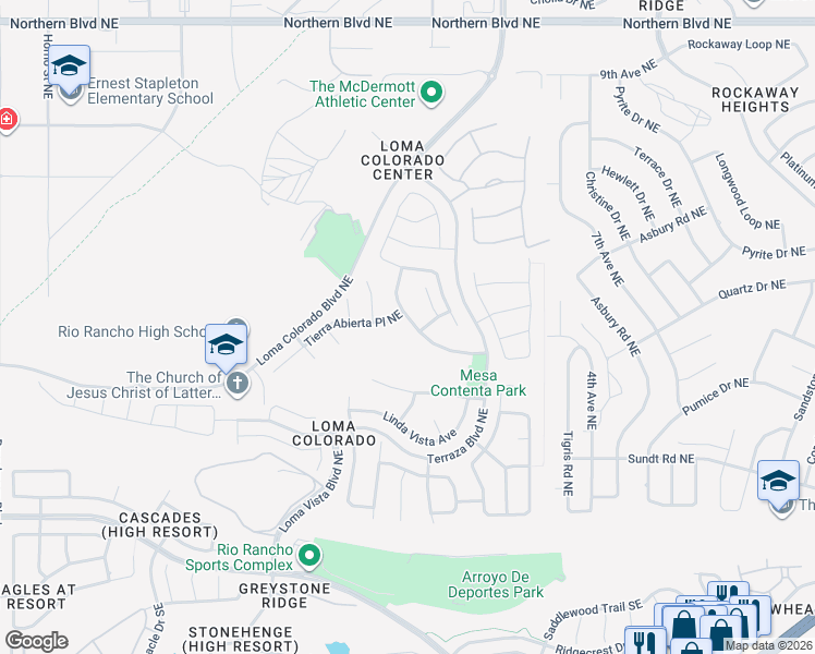 map of restaurants, bars, coffee shops, grocery stores, and more near 312 Valle Alto Drive Northeast in Rio Rancho