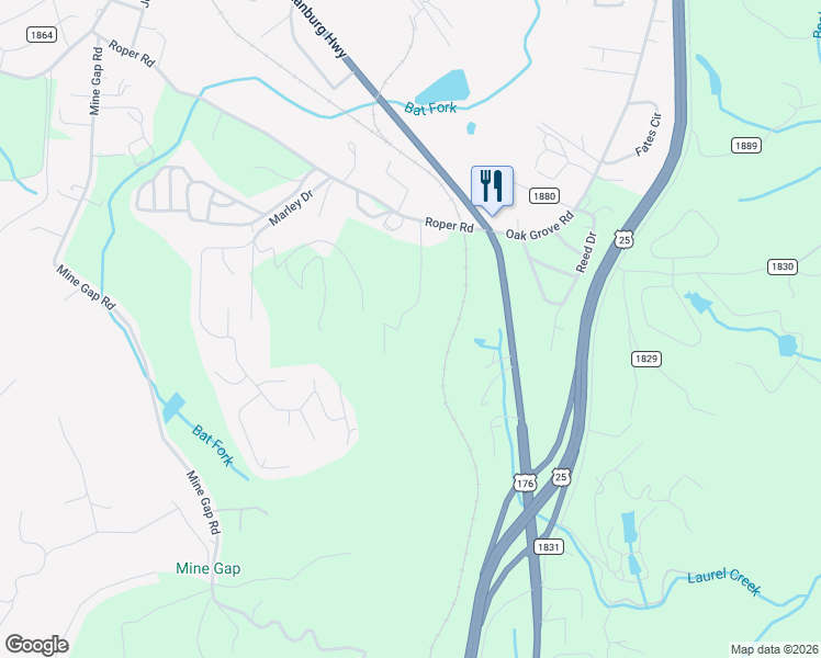 map of restaurants, bars, coffee shops, grocery stores, and more near 246 McKissick Road in Flat Rock