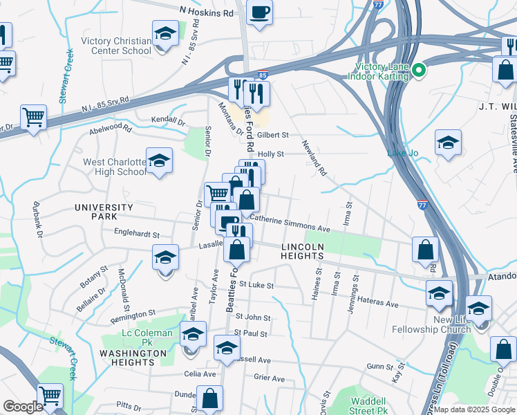 map of restaurants, bars, coffee shops, grocery stores, and more near 2225 Doctor Webber Avenue in Charlotte