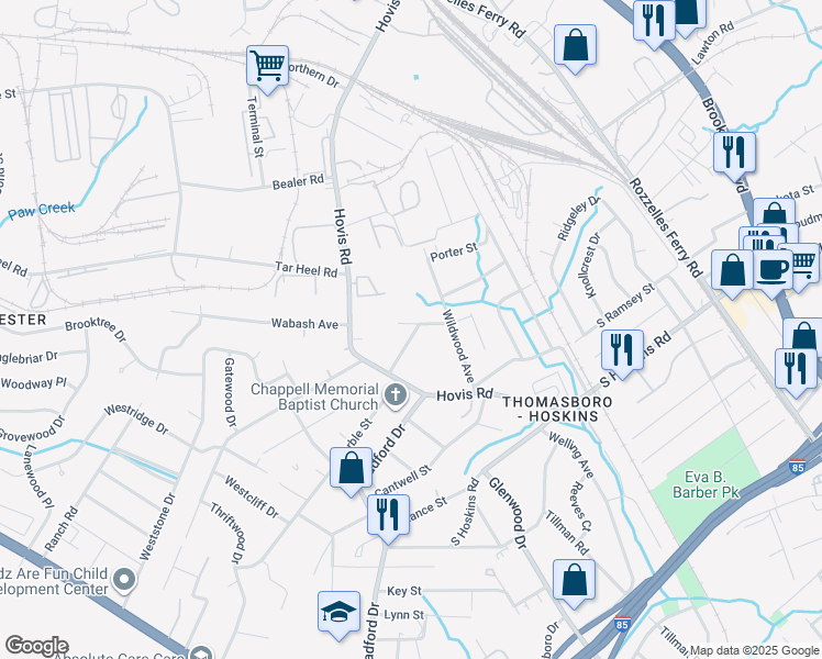 map of restaurants, bars, coffee shops, grocery stores, and more near in Charlotte