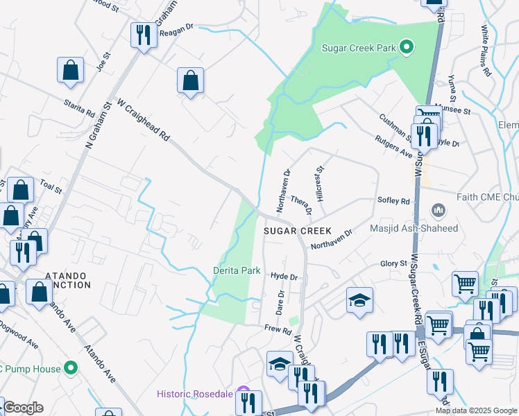 map of restaurants, bars, coffee shops, grocery stores, and more near 830 West Craighead Road in Charlotte