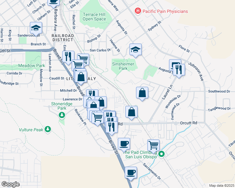 map of restaurants, bars, coffee shops, grocery stores, and more near 2700 McMillan Avenue in San Luis Obispo
