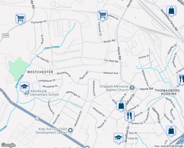 map of restaurants, bars, coffee shops, grocery stores, and more near 959 Wabash Avenue in Charlotte