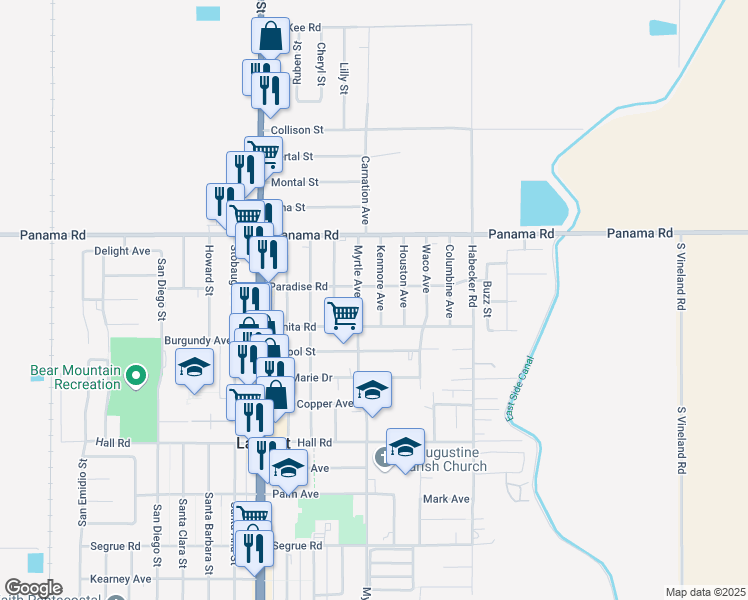 map of restaurants, bars, coffee shops, grocery stores, and more near 9908 Kenmore Avenue in Lamont
