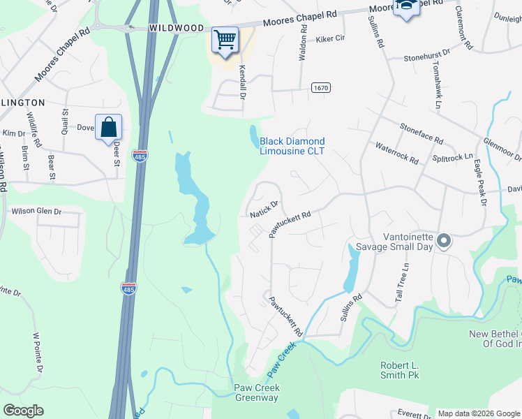 map of restaurants, bars, coffee shops, grocery stores, and more near in Charlotte
