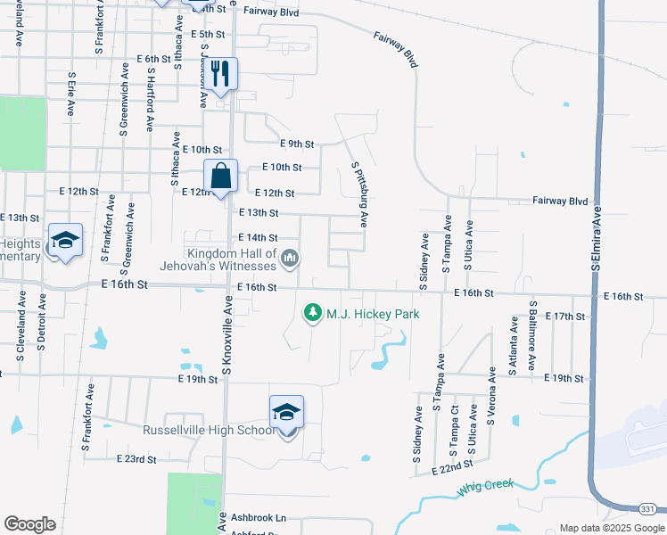 map of restaurants, bars, coffee shops, grocery stores, and more near 1523 East 15th Street in Russellville