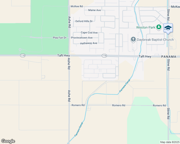 map of restaurants, bars, coffee shops, grocery stores, and more near 6116 Commonwealth Avenue in Bakersfield