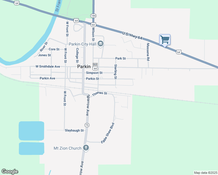 map of restaurants, bars, coffee shops, grocery stores, and more near 212 Cowilham Street in Parkin
