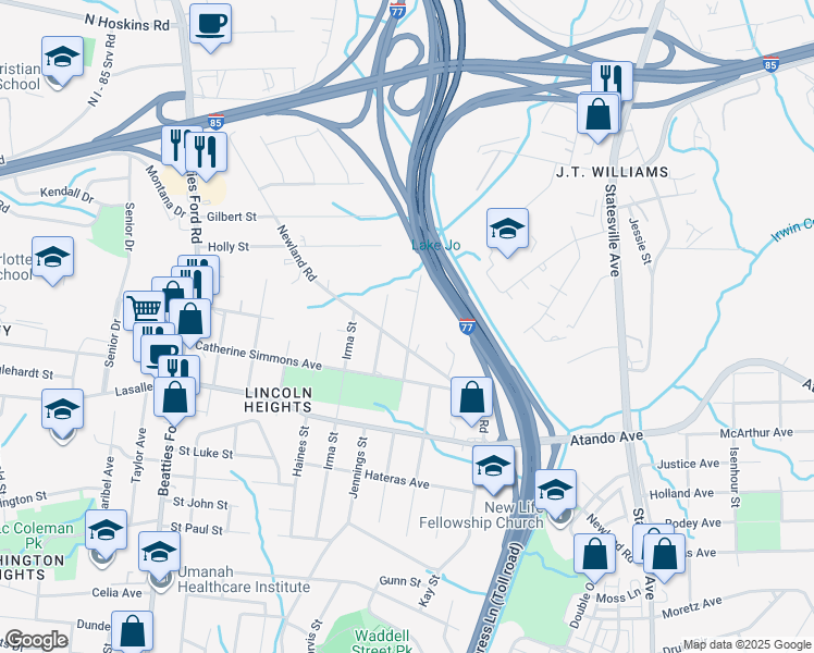map of restaurants, bars, coffee shops, grocery stores, and more near 2307 Kennesaw Drive in Charlotte