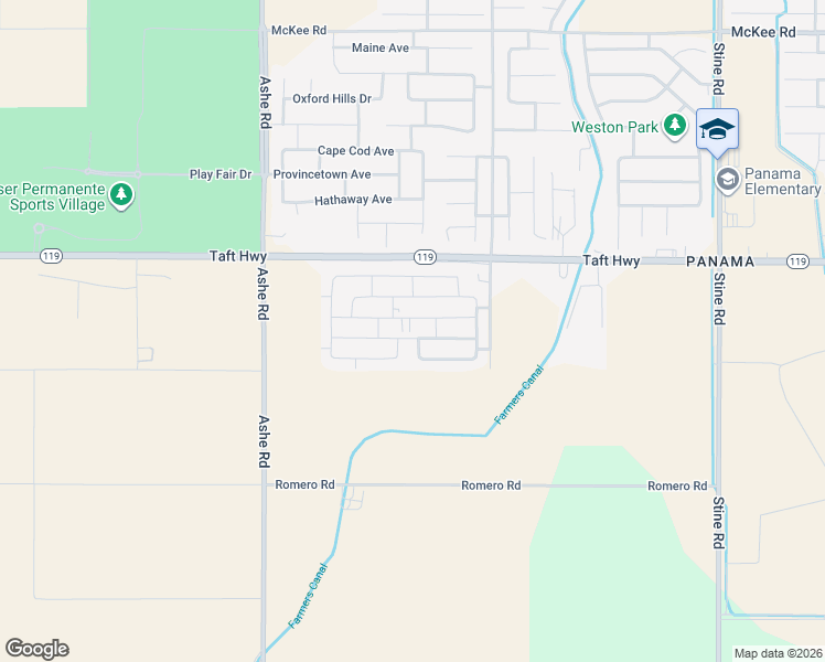 map of restaurants, bars, coffee shops, grocery stores, and more near 6000 Commonwealth Ave. in Bakersfield