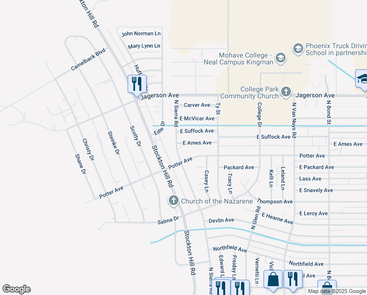 map of restaurants, bars, coffee shops, grocery stores, and more near 1153-1387 Ames Avenue in Kingman