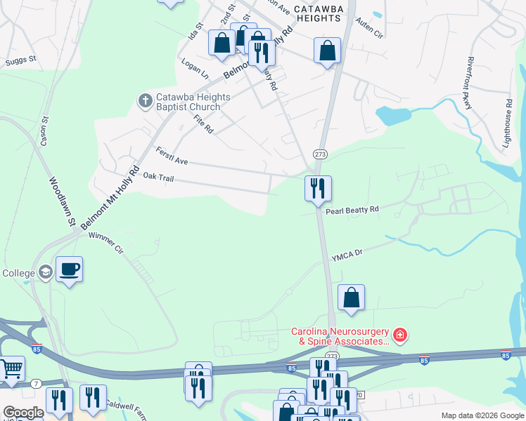 map of restaurants, bars, coffee shops, grocery stores, and more near 201 Oak Trail in Belmont