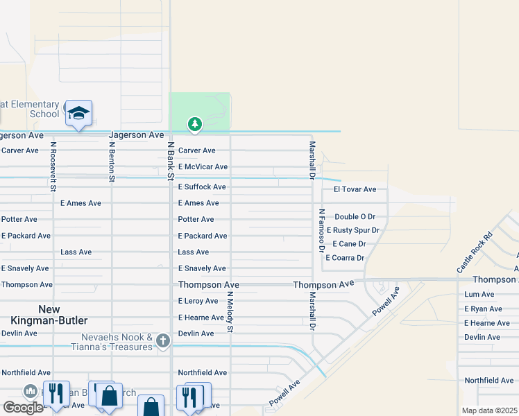 map of restaurants, bars, coffee shops, grocery stores, and more near 3162 East Ames Avenue in Kingman