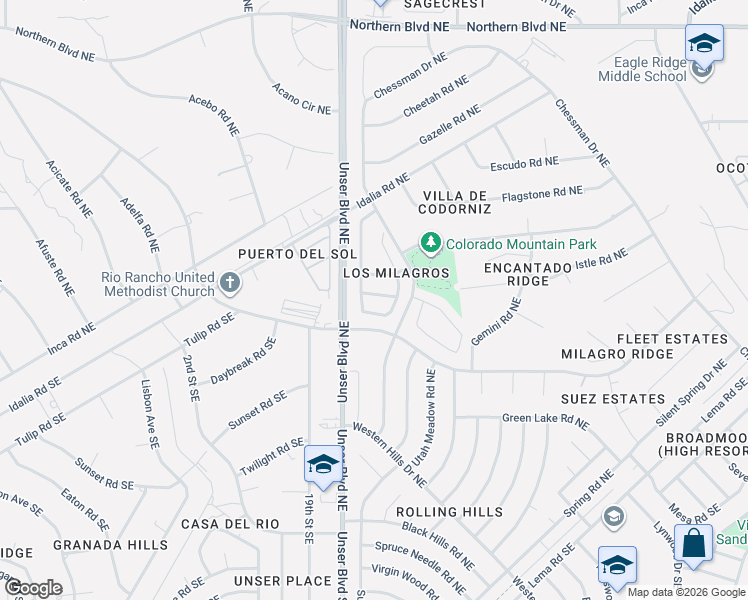 map of restaurants, bars, coffee shops, grocery stores, and more near 2022 Dillon Drive Northeast in Rio Rancho