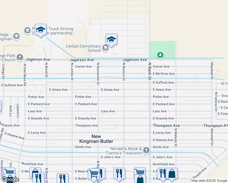 map of restaurants, bars, coffee shops, grocery stores, and more near 2720 East Ames Avenue in Kingman