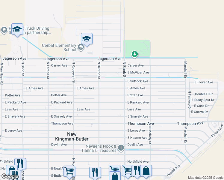 map of restaurants, bars, coffee shops, grocery stores, and more near 2900 East Ames Avenue in Kingman
