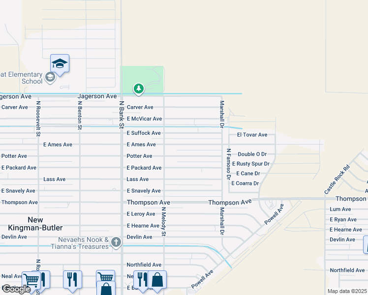 map of restaurants, bars, coffee shops, grocery stores, and more near 3162 East Ames Avenue in Kingman