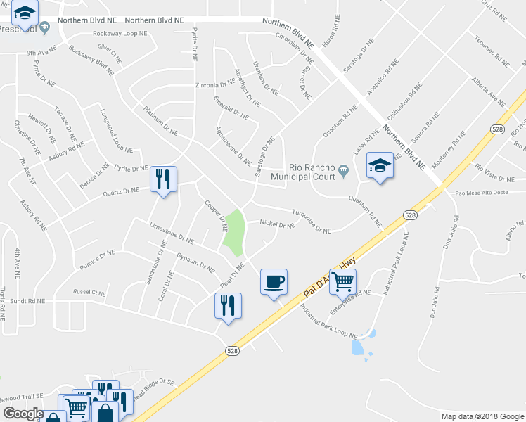 map of restaurants, bars, coffee shops, grocery stores, and more near 4884 Turquoise Drive Northeast in Rio Rancho